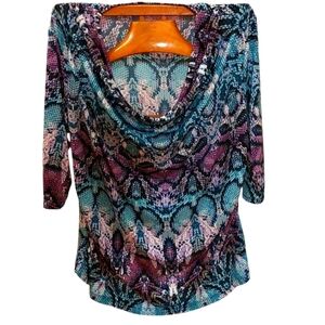Worthington Snakeskin Top 2X NEW With Tags Turquoise Purple White